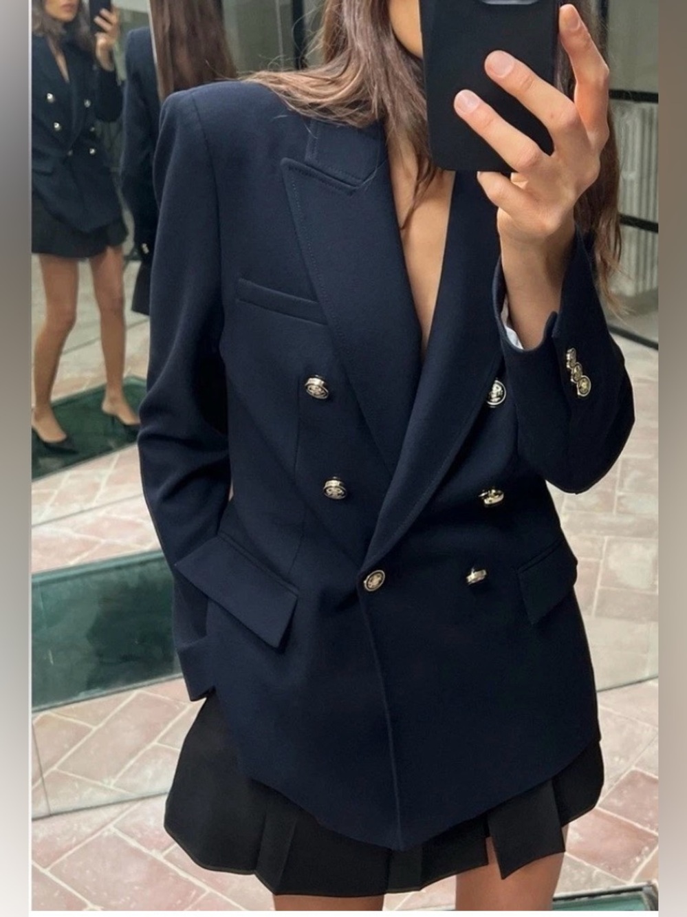 Zara Double-Breasted black Blazer with Gold Buttons jacket Large